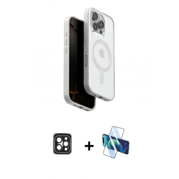 MARSİLYAN™- iPhone 16 Pro Max Kılıf Pusula Form Serisi - Siyah 3D Antistatik Cam Ekran Koruyucu + PVD Metal Kamera Lens - SH