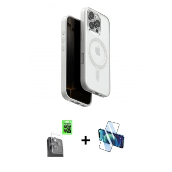 MARSİLYAN™- iPhone 16 Pro Max Kılıf Pusula Form Serisi - Siyah 3D Antistatik Cam Ekran Koruyucu + Raze Metal Kamera Lens - SH