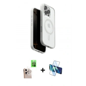 MARSİLYAN™- iPhone 16 Pro Max Kılıf Pusula Form Serisi - Siyah 3D Antistatik Cam Ekran Koruyucu + Raze Metal Kamera Lens - NLGY