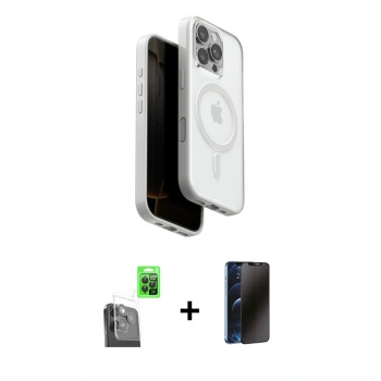 MARSİLYAN™- iPhone 16 Pro Max Kılıf Pusula Form Serisi - Siyah 3D Antistatik Hayalet Cam Ekran Koruyucu + Raze Metal Kamera Lens - SH