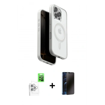MARSİLYAN™- iPhone 16 Pro Max Kılıf Pusula Form Serisi - Siyah 3D Antistatik Hayalet Cam Ekran Koruyucu + Raze Metal Kamera Lens - BZ