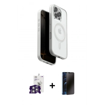 MARSİLYAN™- iPhone 16 Pro Max Kılıf Pusula Form Serisi - Siyah 3D Antistatik Hayalet Cam Ekran Koruyucu + Bilvis Titan Kamera Lens - GS
