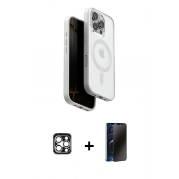 MARSİLYAN™- iPhone 16 Pro Max Kılıf Pusula Form Serisi - Siyah 3D Antistatik Hayalet Cam Ekran Koruyucu + PVD Metal Kamera Lens - GS