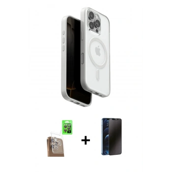MARSİLYAN™- iPhone 16 Pro Max Kılıf Pusula Form Serisi - Siyah 3D Antistatik Hayalet Cam Ekran Koruyucu + Raze Metal Kamera Lens - CLTM