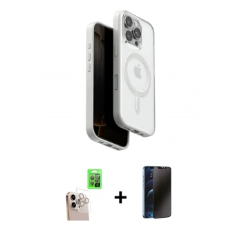 MARSİLYAN™- iPhone 16 Pro Max Kılıf Pusula Form Serisi - Siyah 3D Antistatik Hayalet Cam Ekran Koruyucu + Raze Metal Kamera Lens - NLGY