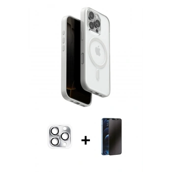 MARSİLYAN™- iPhone 16 Pro Max Kılıf Pusula Form Serisi - Siyah 3D Antistatik Hayalet Cam Ekran Koruyucu + Pers Alüminyum Kamera Lens - GS