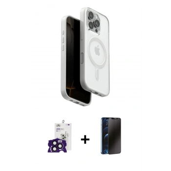 MARSİLYAN™- iPhone 16 Pro Max Kılıf Pusula Form Serisi - Siyah 3D Antistatik Hayalet Cam Ekran Koruyucu + Bilvis Titan Kamera Lens - SH