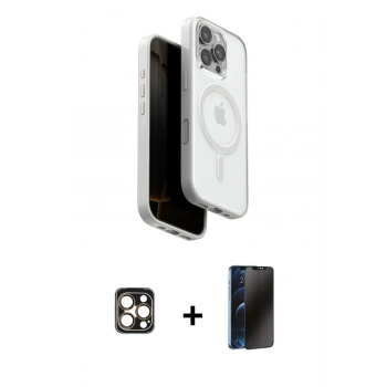 MARSİLYAN™- iPhone 16 Pro Max Kılıf Pusula Form Serisi - Siyah 3D Antistatik Hayalet Cam Ekran Koruyucu + PVD Metal Kamera Lens - GD