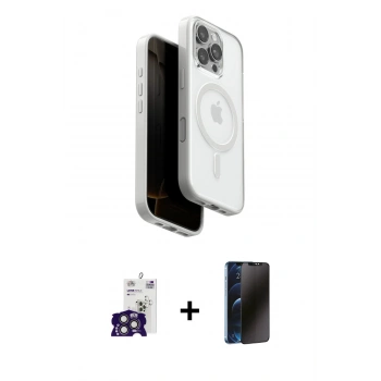 MARSİLYAN™- iPhone 16 Pro Max Kılıf Pusula Form Serisi - Siyah 3D Antistatik Hayalet Cam Ekran Koruyucu + Bilvis Titan Kamera Lens - TMGI
