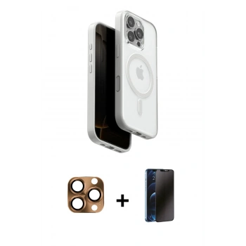 MARSİLYAN™- iPhone 16 Pro Max Kılıf Pusula Form Serisi - Siyah 3D Antistatik Hayalet Cam Ekran Koruyucu + Pers Alüminyum Kamera Lens - CLTM