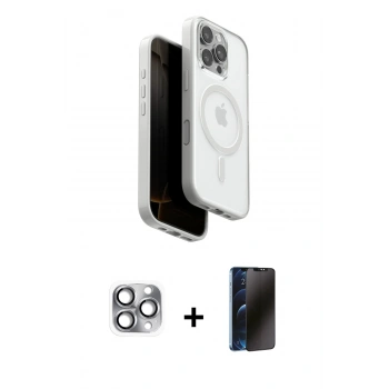 MARSİLYAN™- iPhone 16 Pro Max Kılıf Pusula Form Serisi - Siyah 3D Antistatik Hayalet Cam Ekran Koruyucu + Pers Alüminyum Kamera Lens - GI