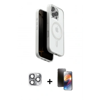 MARSİLYAN™- iPhone 16 Pro Max Kılıf Pusula Form Serisi - Siyah 3D Antistatik Mat Seramik Nano Ekran Koruyucu + Pers Alüminyum Kamera Lens - GI