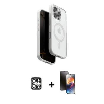 MARSİLYAN™- iPhone 16 Pro Max Kılıf Pusula Form Serisi - Siyah 3D Antistatik Mat Seramik Nano Ekran Koruyucu + PVD Metal Kamera Lens - GS
