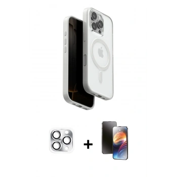 MARSİLYAN™- iPhone 16 Pro Max Kılıf Pusula Form Serisi - Siyah 3D Antistatik Mat Seramik Nano Ekran Koruyucu + Pers Alüminyum Kamera Lens - GS