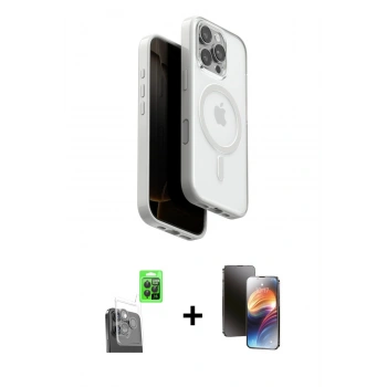 MARSİLYAN™- iPhone 16 Pro Max Kılıf Pusula Form Serisi - Siyah 3D Antistatik Mat Seramik Nano Ekran Koruyucu + Raze Metal Kamera Lens - SH
