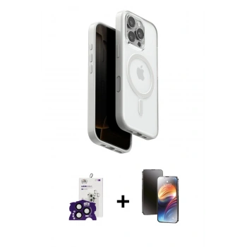 MARSİLYAN™- iPhone 16 Pro Max Kılıf Pusula Form Serisi - Siyah 3D Antistatik Mat Seramik Nano Ekran Koruyucu + Bilvis Titan Kamera Lens - SH