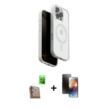 MARSİLYAN™- iPhone 16 Pro Max Kılıf Pusula Form Serisi - Siyah 3D Antistatik Mat Seramik Nano Ekran Koruyucu + Raze Metal Kamera Lens - CLTM