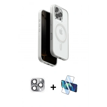 MARSİLYAN™- iPhone 16 Pro Max Kılıf Pusula Form Serisi - Siyah 3D Antistatik Seramik Nano Ekran Koruyucu + Pers Alüminyum Kamera Lens - GI
