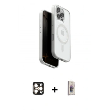 MARSİLYAN™- iPhone 16 Pro Max Kılıf Pusula Form Serisi - Siyah Bilvis 3D Cam Ekran Koruyucu + PVD Metal Kamera Lens - GD