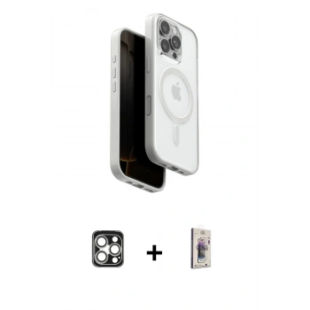 MARSİLYAN™- iPhone 16 Pro Max Kılıf Pusula Form Serisi - Siyah Bilvis 3D Cam Ekran Koruyucu + PVD Metal Kamera Lens - GS