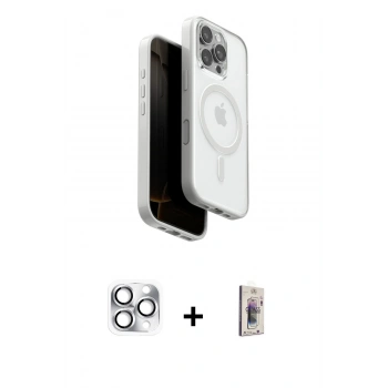 MARSİLYAN™- iPhone 16 Pro Max Kılıf Pusula Form Serisi - Siyah Bilvis 3D Cam Ekran Koruyucu + Pers Alüminyum Kamera Lens - GS