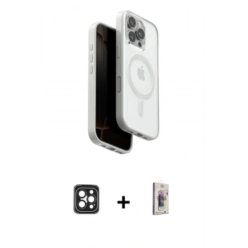 MARSİLYAN™- iPhone 16 Pro Max Kılıf Pusula Form Serisi - Siyah Bilvis 3D Cam Ekran Koruyucu + PVD Metal Kamera Lens - SH