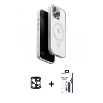 MARSİLYAN™- iPhone 16 Pro Max Kılıf Pusula Form Serisi - Siyah Bilvis 3X AR Hayalet Cam Ekran Koruyucu + PVD Metal Kamera Lens - GD