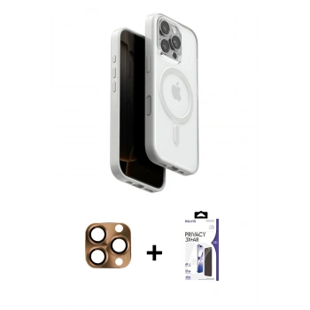 MARSİLYAN™- iPhone 16 Pro Max Kılıf Pusula Form Serisi - Siyah Bilvis 3X AR Hayalet Cam Ekran Koruyucu + Pers Alüminyum Kamera Lens - CLTM