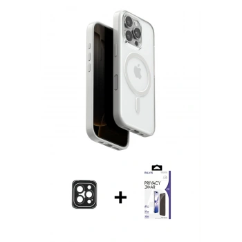 MARSİLYAN™- iPhone 16 Pro Max Kılıf Pusula Form Serisi - Siyah Bilvis 3X AR Hayalet Cam Ekran Koruyucu + PVD Metal Kamera Lens - SH