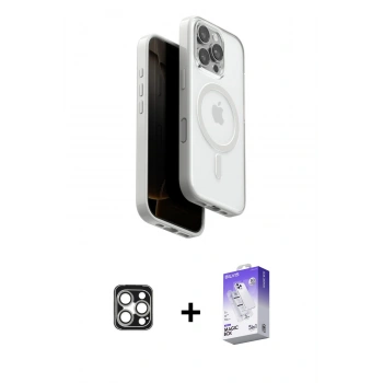 MARSİLYAN™- iPhone 16 Pro Max Kılıf Pusula Form Serisi - Siyah Bilvis 5in1 3D Magic Cam Ekran Koruyucu + PVD Metal Kamera Lens - GS