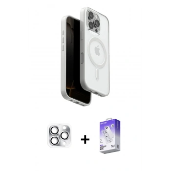 MARSİLYAN™- iPhone 16 Pro Max Kılıf Pusula Form Serisi - Siyah Bilvis 5in1 3D Magic Cam Ekran Koruyucu + Pers Alüminyum Kamera Lens - GS