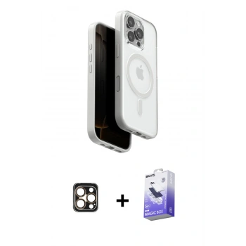 MARSİLYAN™- iPhone 16 Pro Max Kılıf Pusula Form Serisi - Siyah Bilvis 5in1 5D Magic Hayalet Cam Ekran Koruyucu + PVD Metal Kamera Lens - GD