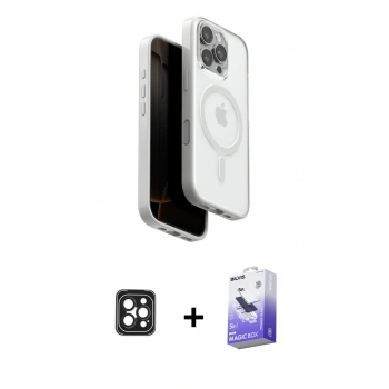 MARSİLYAN™- iPhone 16 Pro Max Kılıf Pusula Form Serisi - Siyah Bilvis 5in1 5D Magic Hayalet Cam Ekran Koruyucu + PVD Metal Kamera Lens - SH