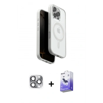 MARSİLYAN™- iPhone 16 Pro Max Kılıf Pusula Form Serisi - Siyah Bilvis 5in1 5D Magic Hayalet Cam Ekran Koruyucu + Pers Alüminyum Kamera Lens - GI
