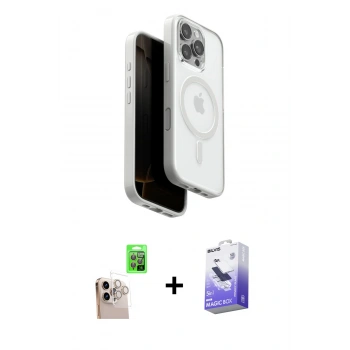 MARSİLYAN™- iPhone 16 Pro Max Kılıf Pusula Form Serisi - Siyah Bilvis 5in1 5D Magic Hayalet Cam Ekran Koruyucu + Raze Metal Kamera Lens - NLGY