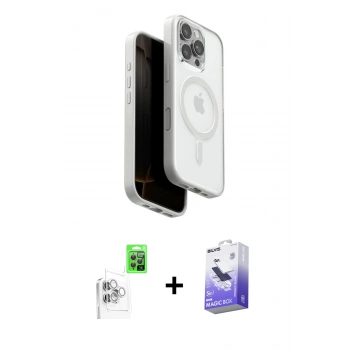 MARSİLYAN™- iPhone 16 Pro Max Kılıf Pusula Form Serisi - Siyah Bilvis 5in1 5D Magic Hayalet Cam Ekran Koruyucu + Raze Metal Kamera Lens - BZ