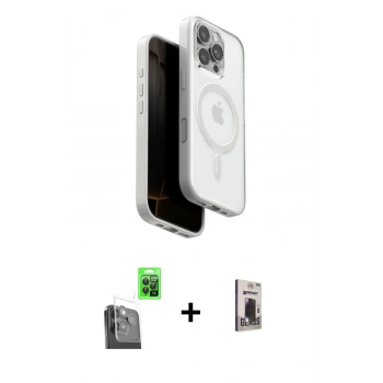 MARSİLYAN™- iPhone 16 Pro Max Kılıf Pusula Form Serisi - Siyah Bilvis Hayalet Cam Ekran Koruyucu + Raze Metal Kamera Lens - SH