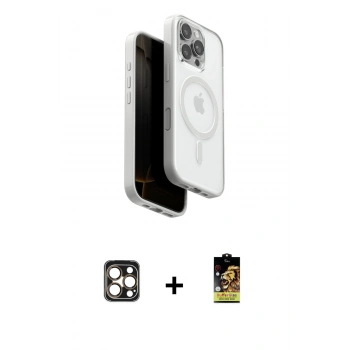 MARSİLYAN™- iPhone 16 Pro Max Kılıf Pusula Form Serisi - Siyah Buffer Cam Ekran Koruyucu + PVD Metal Kamera Lens - GD