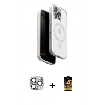 MARSİLYAN™- iPhone 16 Pro Max Kılıf Pusula Form Serisi - Siyah Buffer Cam Ekran Koruyucu + Pers Alüminyum Kamera Lens - GI