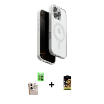 MARSİLYAN™- iPhone 16 Pro Max Kılıf Pusula Form Serisi - Siyah Buffer Cam Ekran Koruyucu + Raze Metal Kamera Lens - NLGY