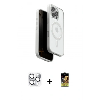 MARSİLYAN™- iPhone 16 Pro Max Kılıf Pusula Form Serisi - Siyah Buffer Cam Ekran Koruyucu + Pers Alüminyum Kamera Lens - GS