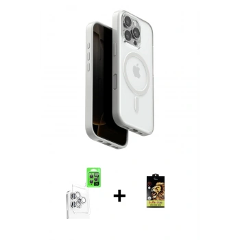 MARSİLYAN™- iPhone 16 Pro Max Kılıf Pusula Form Serisi - Siyah Buffer Cam Ekran Koruyucu + Raze Metal Kamera Lens - BZ