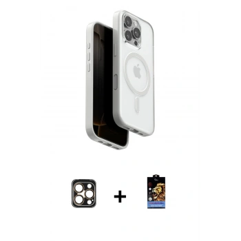 MARSİLYAN™- iPhone 16 Pro Max Kılıf Pusula Form Serisi - Siyah Buffer Hayalet Cam Ekran Koruyucu + PVD Metal Kamera Lens - GD