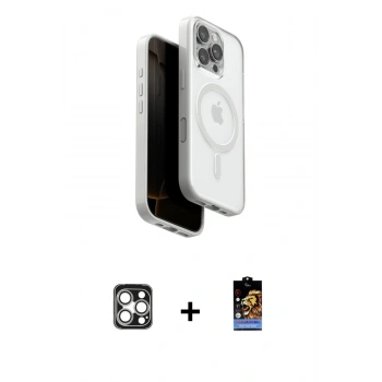 MARSİLYAN™- iPhone 16 Pro Max Kılıf Pusula Form Serisi - Siyah Buffer Hayalet Cam Ekran Koruyucu + PVD Metal Kamera Lens - GS