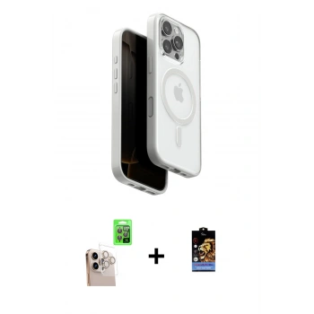 MARSİLYAN™- iPhone 16 Pro Max Kılıf Pusula Form Serisi - Siyah Buffer Hayalet Cam Ekran Koruyucu + Raze Metal Kamera Lens - NLGY