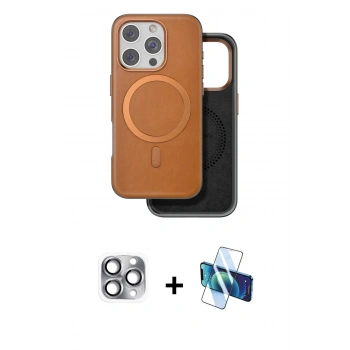 MARSİLYAN™- iPhone 16 Pro Max Kılıf Pusula Işık Koleksiyonu - Siyah 3D Antistatik Cam Ekran Koruyucu + Pers Alüminyum Kamera Lens - GI