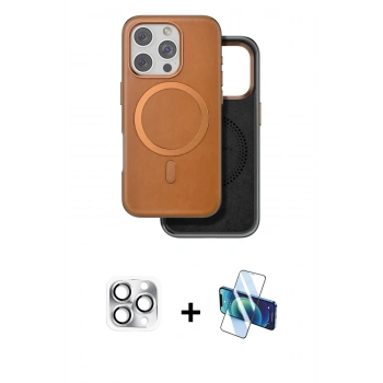 MARSİLYAN™- iPhone 16 Pro Max Kılıf Pusula Işık Koleksiyonu - Siyah 3D Antistatik Cam Ekran Koruyucu + Pers Alüminyum Kamera Lens - GS
