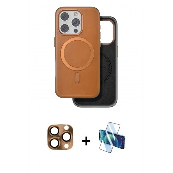 MARSİLYAN™- iPhone 16 Pro Max Kılıf Pusula Işık Koleksiyonu - Siyah 3D Antistatik Cam Ekran Koruyucu + Pers Alüminyum Kamera Lens - CLTM