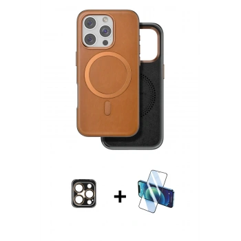 MARSİLYAN™- iPhone 16 Pro Max Kılıf Pusula Işık Koleksiyonu - Siyah 3D Antistatik Cam Ekran Koruyucu + PVD Metal Kamera Lens - GD