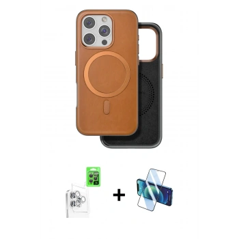 MARSİLYAN™- iPhone 16 Pro Max Kılıf Pusula Işık Koleksiyonu - Siyah 3D Antistatik Cam Ekran Koruyucu + Raze Metal Kamera Lens - BZ